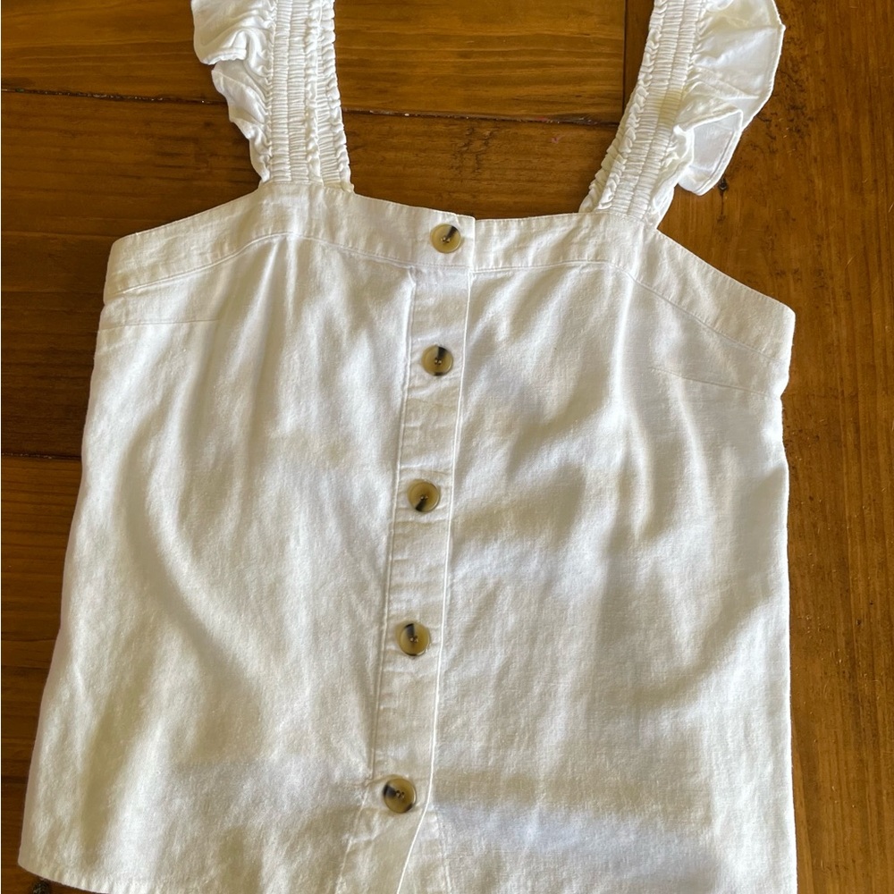 J. Crew White Ruffle Strap Button-Front Camisole Top